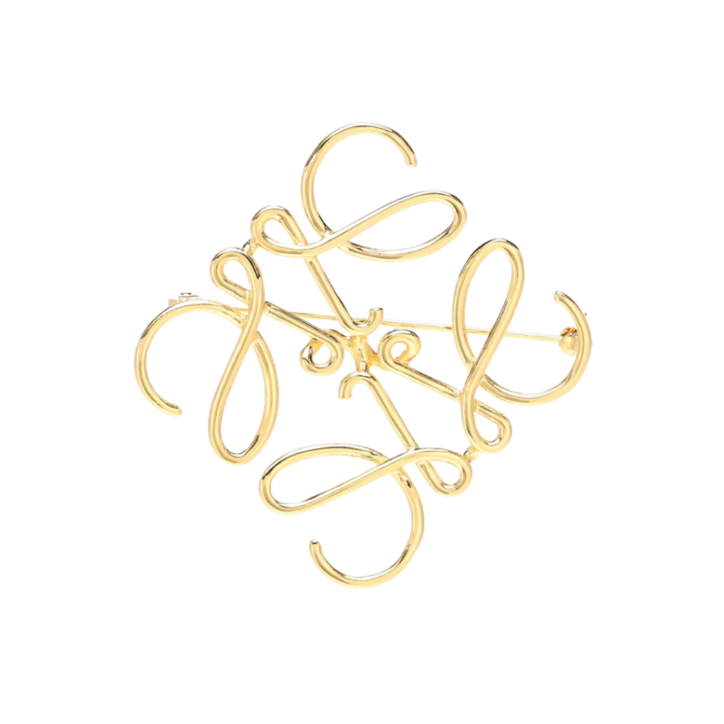 Loewe anagram brooch gold jewelry for fall outfit