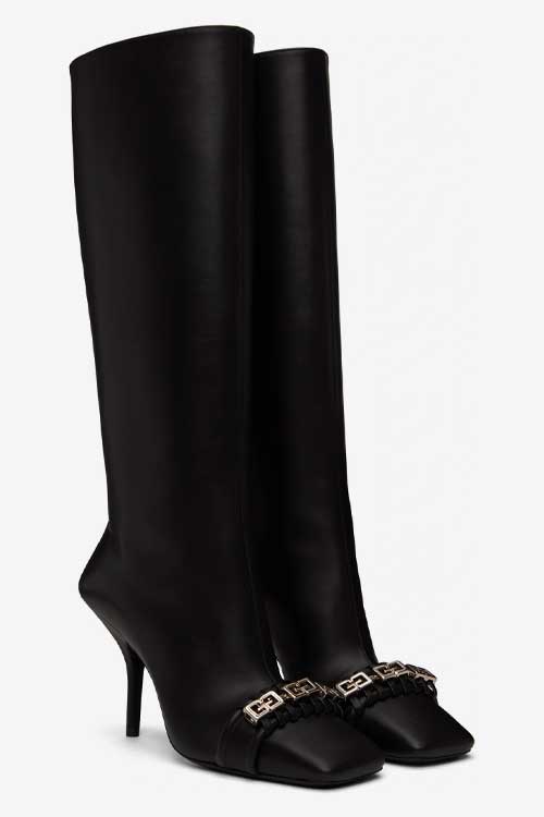 GIVENCHY Black G Woven Knee High Boots