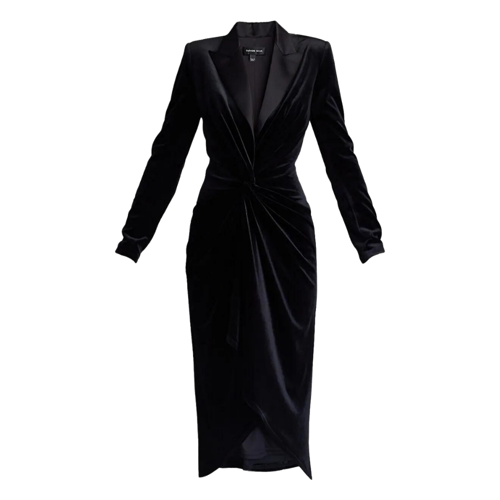 Sho Black Velvet Long-Sleeve Midi-Dress