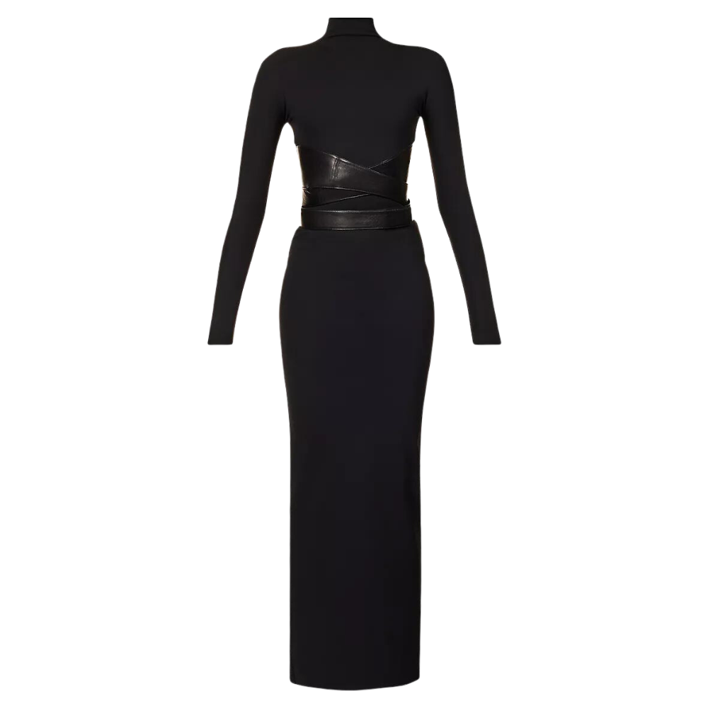 fall outfits 2023 Alaia High-Neck Slim-Fit Maxi Dress