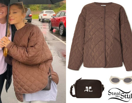 Ariana Grande: Brown Quilted Jacket and Bag