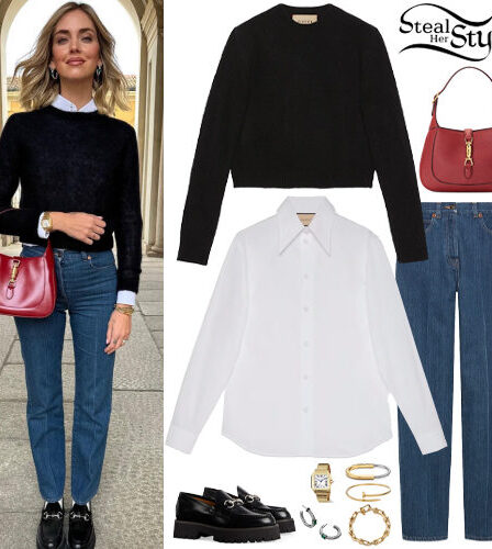 Chiara Ferragni: Black Sweater, Blue Jeans
