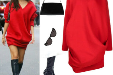 Emily Ratajkowski: Red Knit Dress, Black Boots