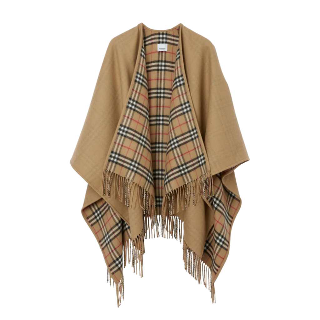 Burberry checked pattern reversible wool cape for autumn layering