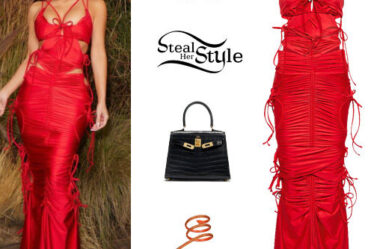 Kim Kardashian: Red Gown, Spiral Sandals