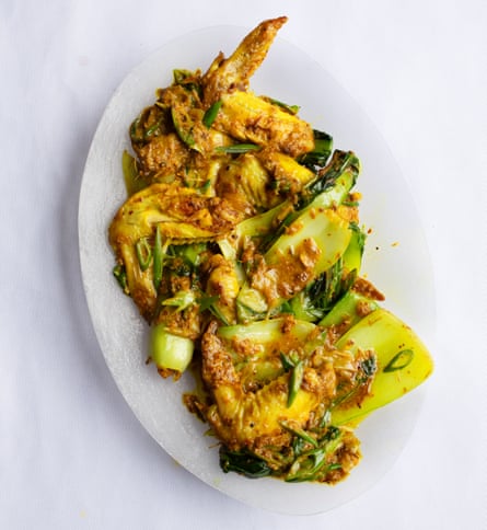 Nigel Slater’s one-tray chicken wings and bok choy