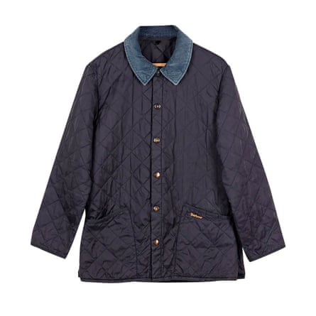 Navy barbour with pale blue collar