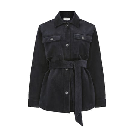 Black belted corduroy jacket with four pockets