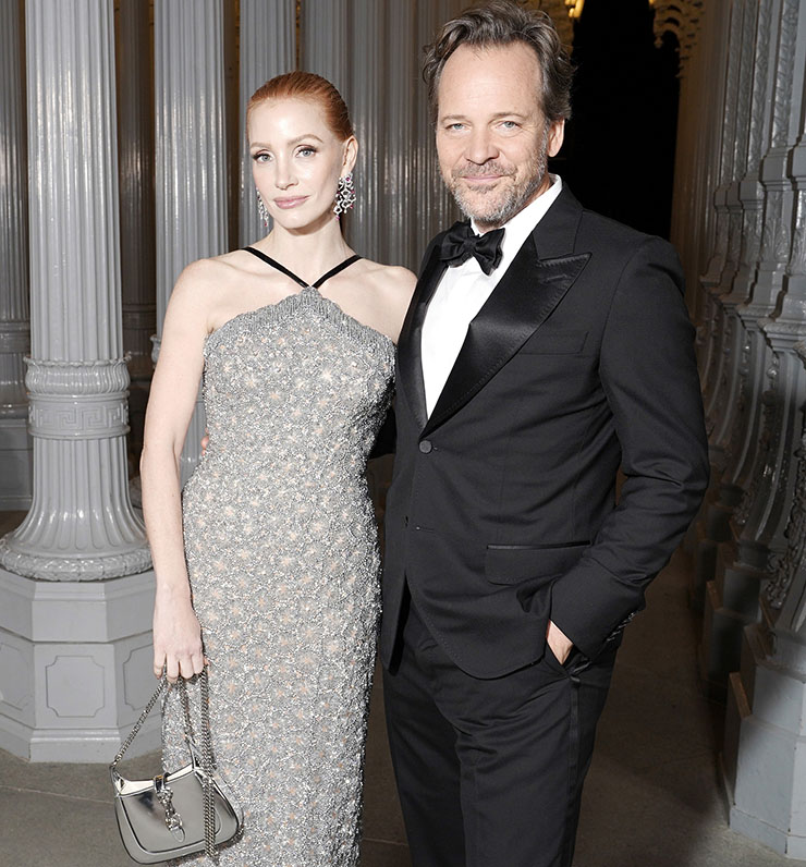 Jessica Chastain, wearing Gucci, and Peter Sarsgaard, wearing Gucci, attend the 2023 LACMA Art+Film Gala