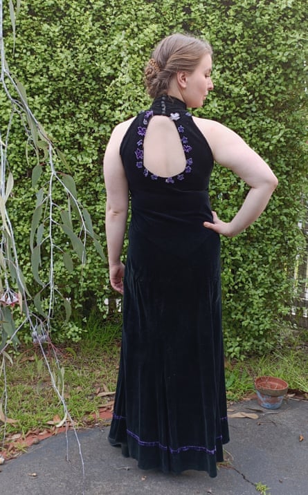 Kate Strikker in her gandmother’s black velvet evening dress