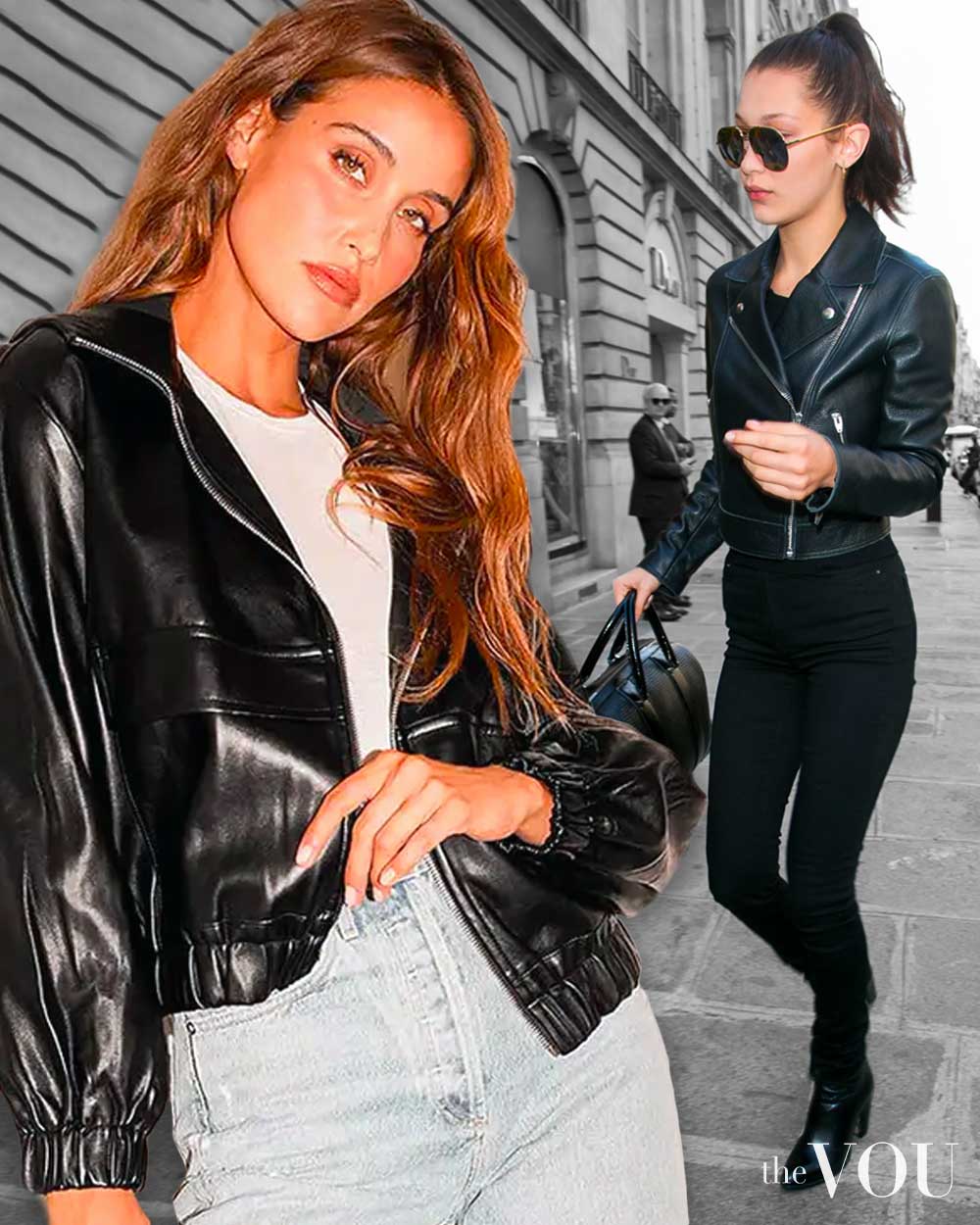 Current fashion trends classic bomber and biker leather jacket