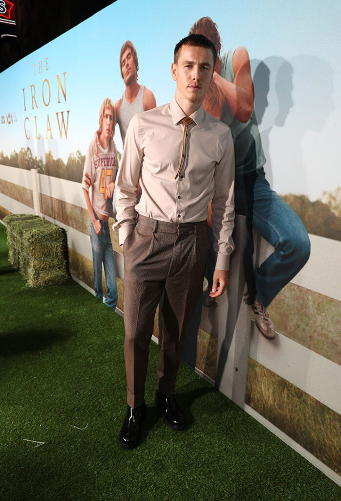 Harris Dickinson attends the premiere of A24's "The Iron Claw" at The Texas Theatre