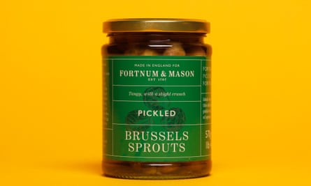 Jar of Fortnum & Mason pickled brussels sprouts.