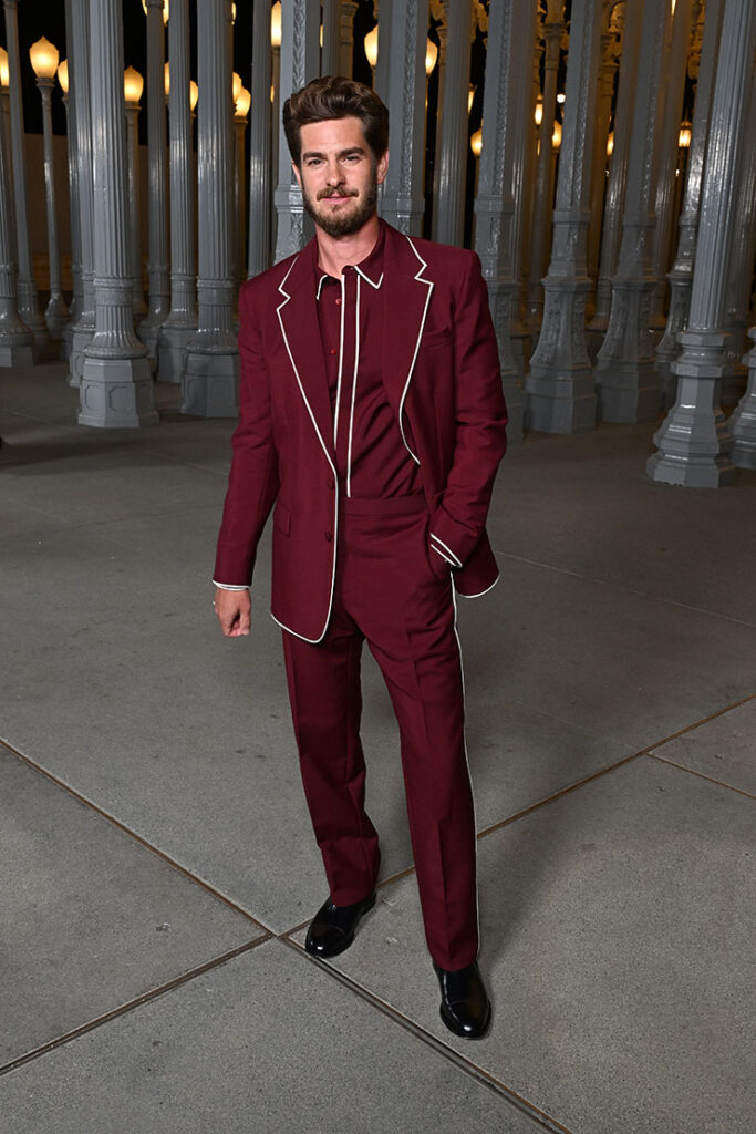 Andrew Garfield, wearing Gucci, attends the 2023 LACMA Art+Film Gala
