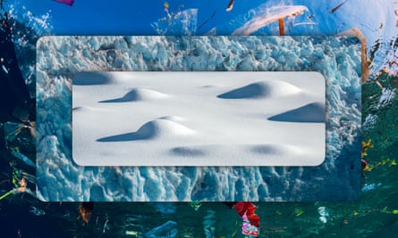 composite image of snowy scene overlaid on water