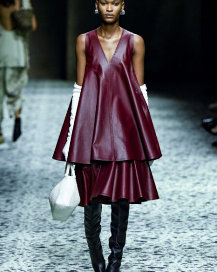 Bottega Veneta fall/winter 2023 leather dress on the runway