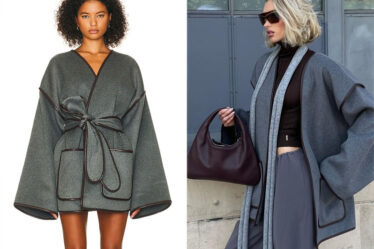Elsa Hosk's Helsa Blanket Coat, Saint Laurent Top, Saint Laurent Sunglasses & The Row Bag