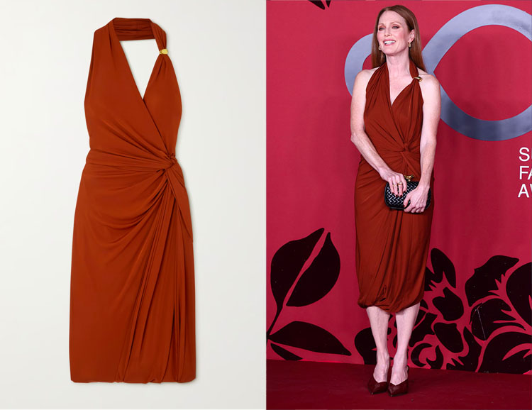 Julianne Moore's Bottega Veneta Gathered Stretch-Jersey Halterneck Dress