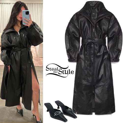 Kylie Jenner: Black Oversized Coat and Mules