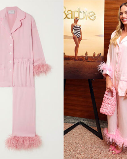 Margot Robbie's Sleeper Feather-Trimmed Crepe De Chine Pajama Set