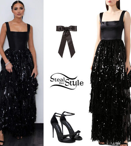 Olivia Culpo: Black Sequin Dress and Sandals
