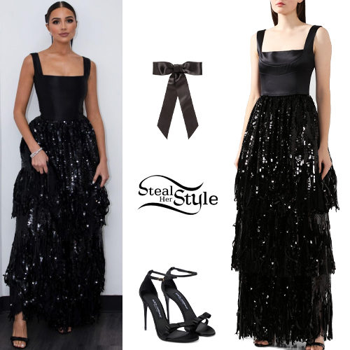 Olivia Culpo: Black Sequin Dress and Sandals - Fashnfly