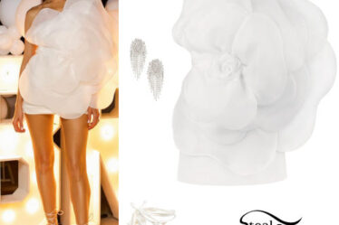 Olivia Culpo: White Flower Mini Dress and Heels