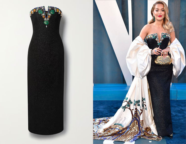Rita Ora's Miss Sohee The Vanguard Crystal-Embellished Metallic Tweed Gown
