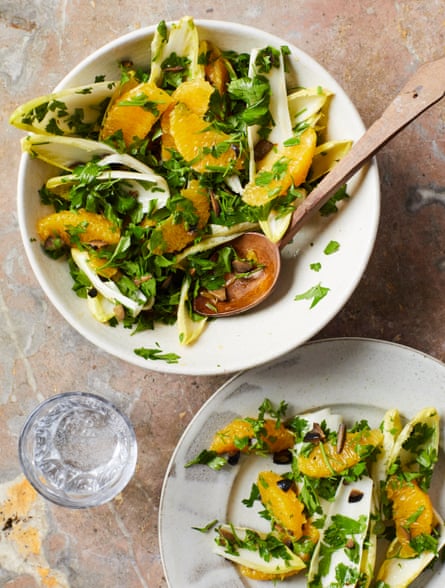 Thomasina Miers’ orange, black olive and chicory salad.
