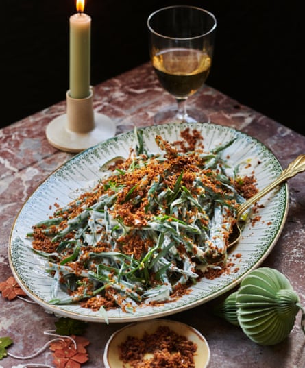 Yotam Ottolenghi’s green beans in jurot dressing with fried breadcrumbs. 