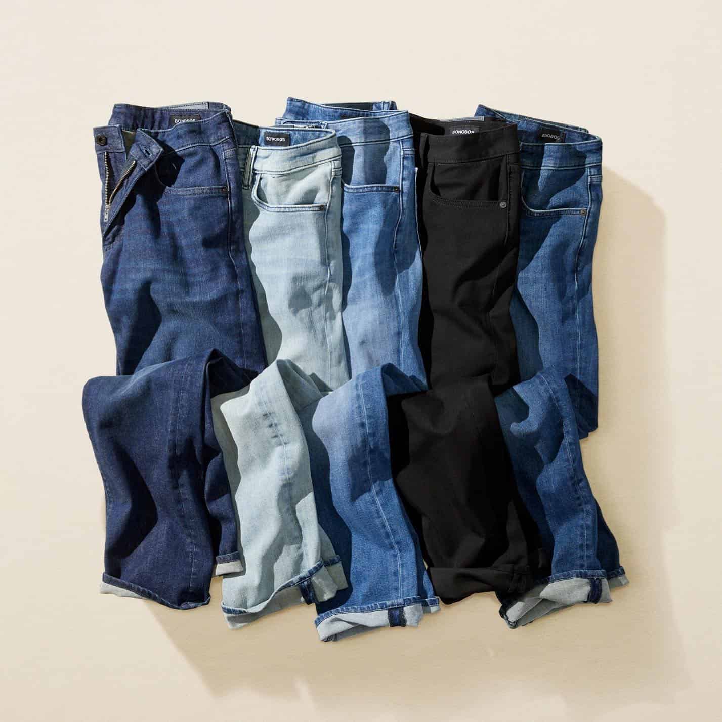 different colors of 4 way stretch jeans from bonobos