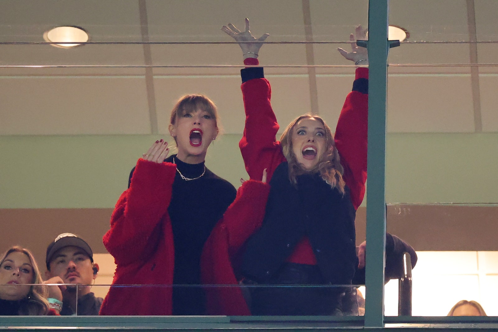 Taylor Swift and Brittany Mahomes cheer on the Kansas City Chiefs at Lambeau Field in Green Bay Wisconsin.