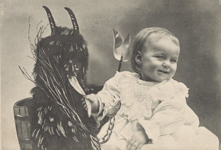 Postcard of a child with Krampus