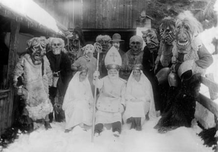 Photo of St Nicholas and his helpers from around 1935 in Tyrol, Austria