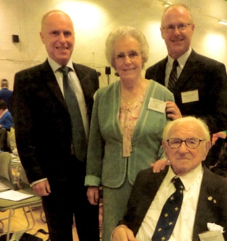 Renate Collins celebrating the 70th anniversary of the Kindertransport in 2009, with Nicholas Winton, seated right.