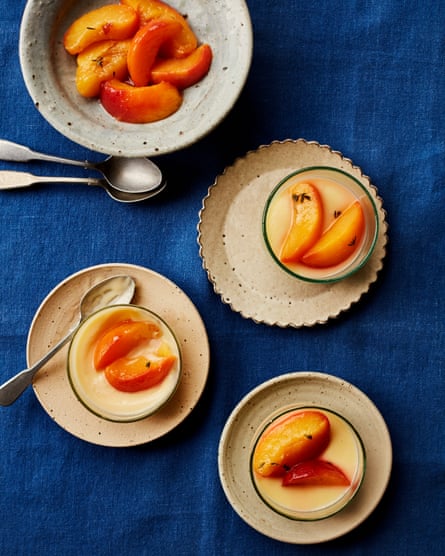 Ravneet Gill’s white chocolate pots with roast nectarines