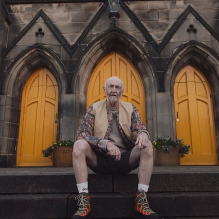 Philip Gager outside church in shorts 