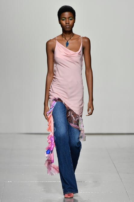 A dress worn over jeans at the Conner Ives autumn/winter 2023 show during London fashion week in February.