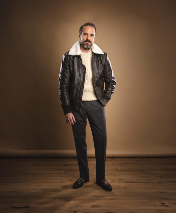 how to wear a brown leather bomber jacket
