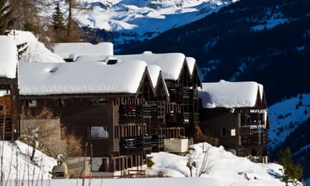 Swiss Mountain Chalets in snow