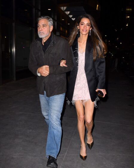 Amal Clooney Pairs Her Itty Bitty Feathered Minidress With the Perfect Boyfriend Blazer