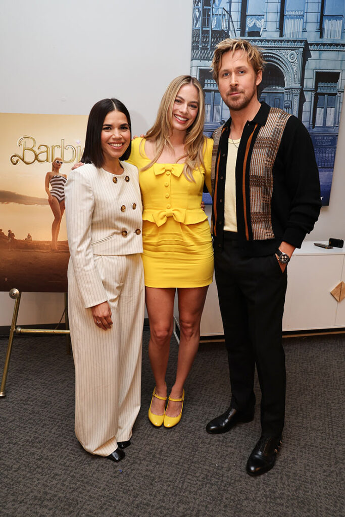 America Ferrera, Margot Robbie and Ryan Gosling attend the Special All Guild Screening and Q&A for Warner Bros. Pictures BARBIE at Warner Bros. Studios 