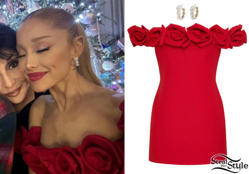 Ariana Grande: Red Dress, Hoop Earrings