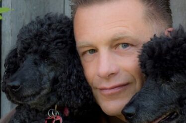 Chris Packham with his dogs Itchy and Scratchy