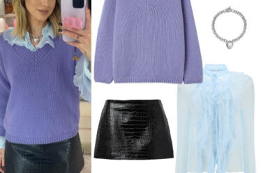 Chiara Ferragni: Lilac Sweater, Black Skirt