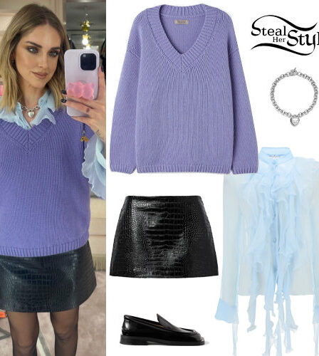 Chiara Ferragni: Lilac Sweater, Black Skirt