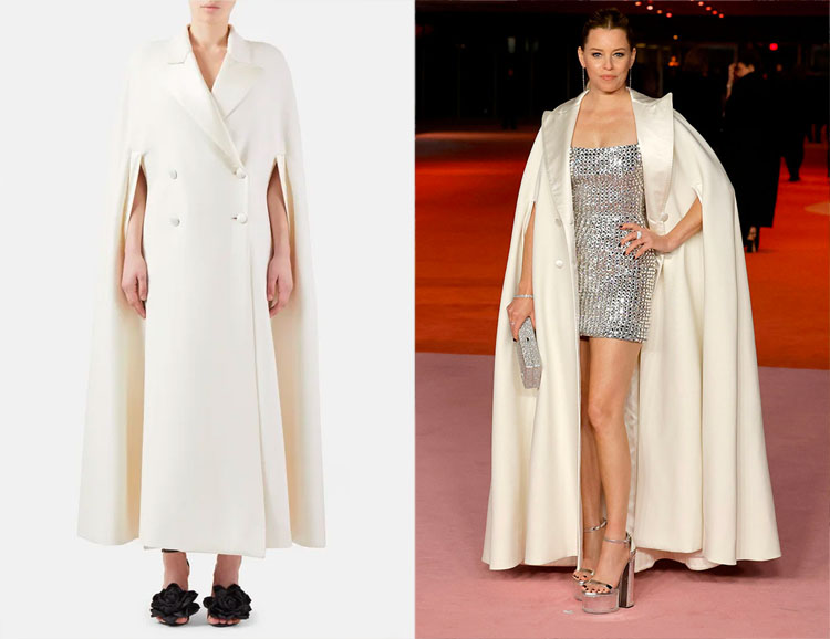Elizabeth Banks' Dolce & Gabbana Satin-Lapel Double-Breasted Cape Coat