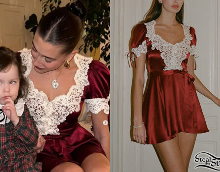 Hailey Baldwin: Red Silk Mini Dress