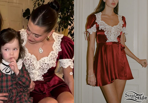Hailey Baldwin: Red Silk Mini Dress