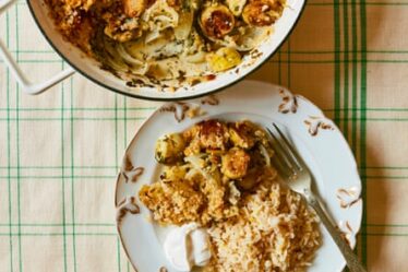 Joe Woodhouse’s sprout gratin with lemon rice